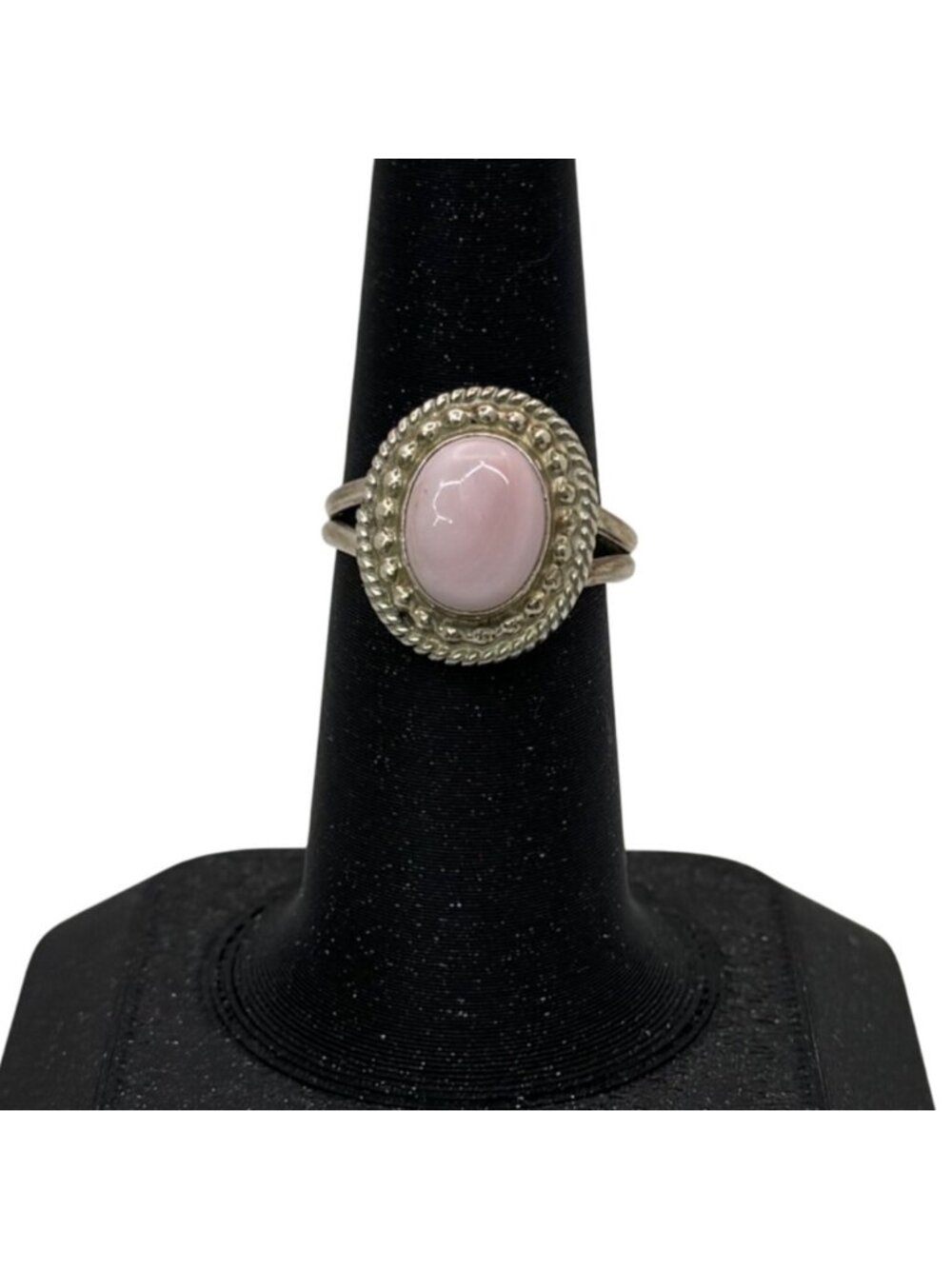 Vintage Navajo Southwest Sterling Silver Pink Oval Cabochon Ring J. Frank Size 6